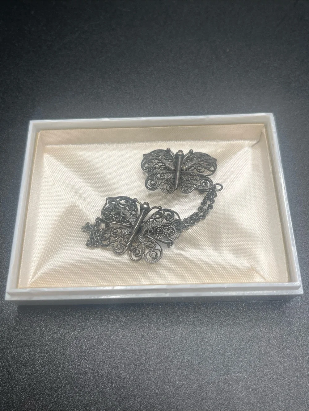 Vintage Sterling Silver Butterfly Sweater Guard or double brooch